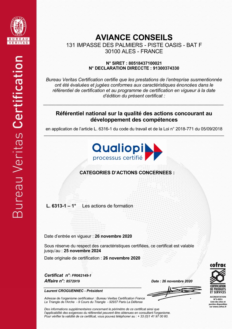 Certificat QUALIOPI - Arrêté du 31 mai 2023